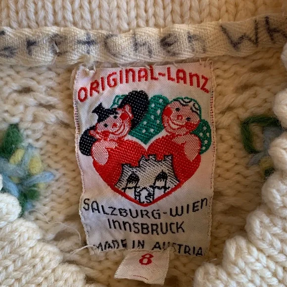 Vintage Original Lanz Salzburg Knit Child’s Floral Embroidered Cardigan - Picture 2 of 16